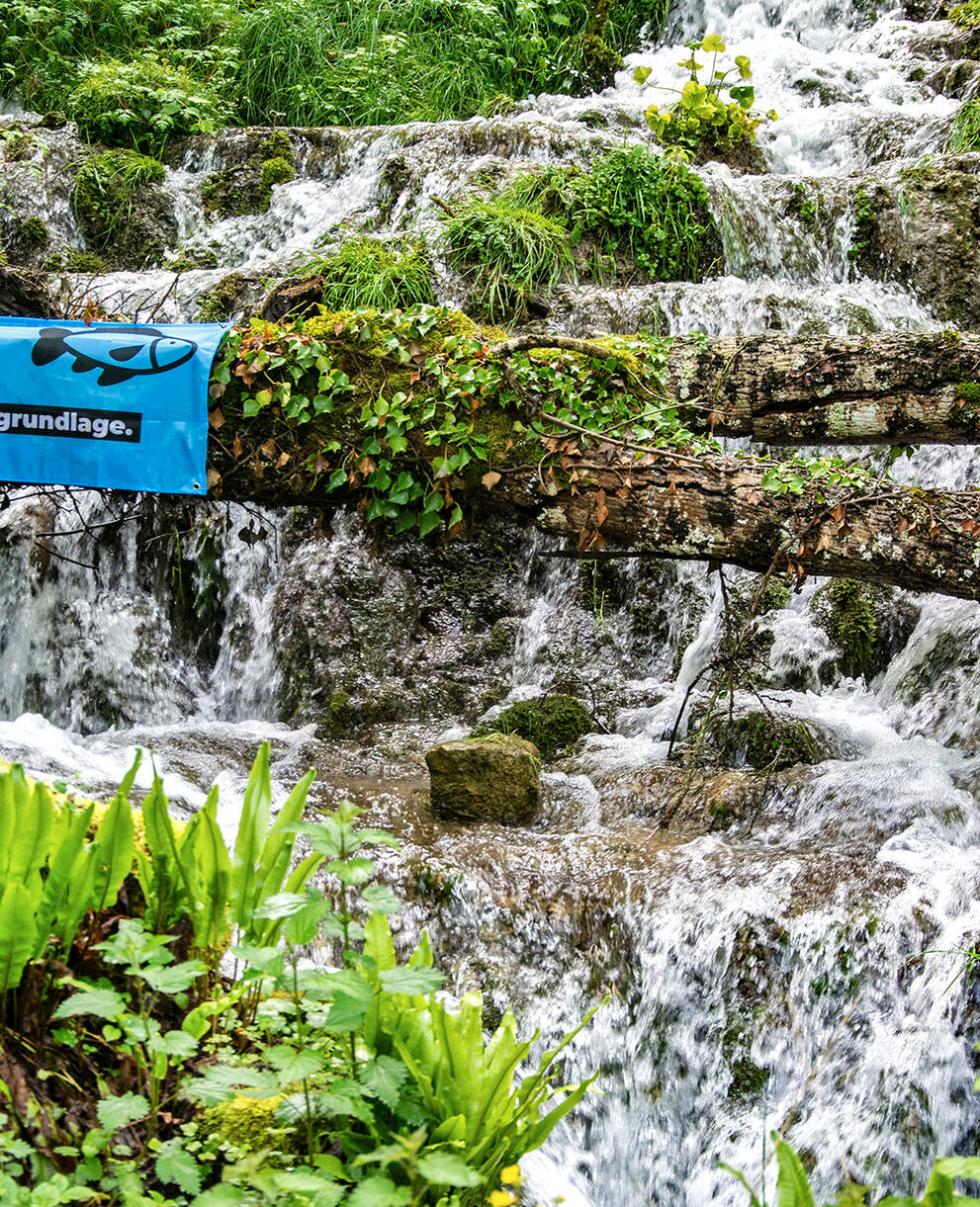 Drapeau de la campagne Oui à la biodiversité accroché au bord du chemin le 22 septembre